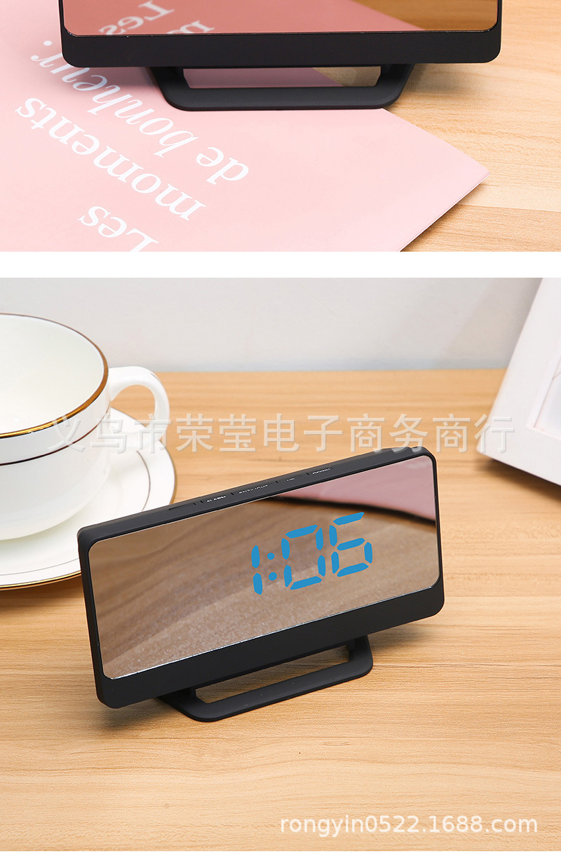 厂家直供 多功能LED镜面闹钟 个性数字时钟家用立体声贪睡闹铃钟详情11