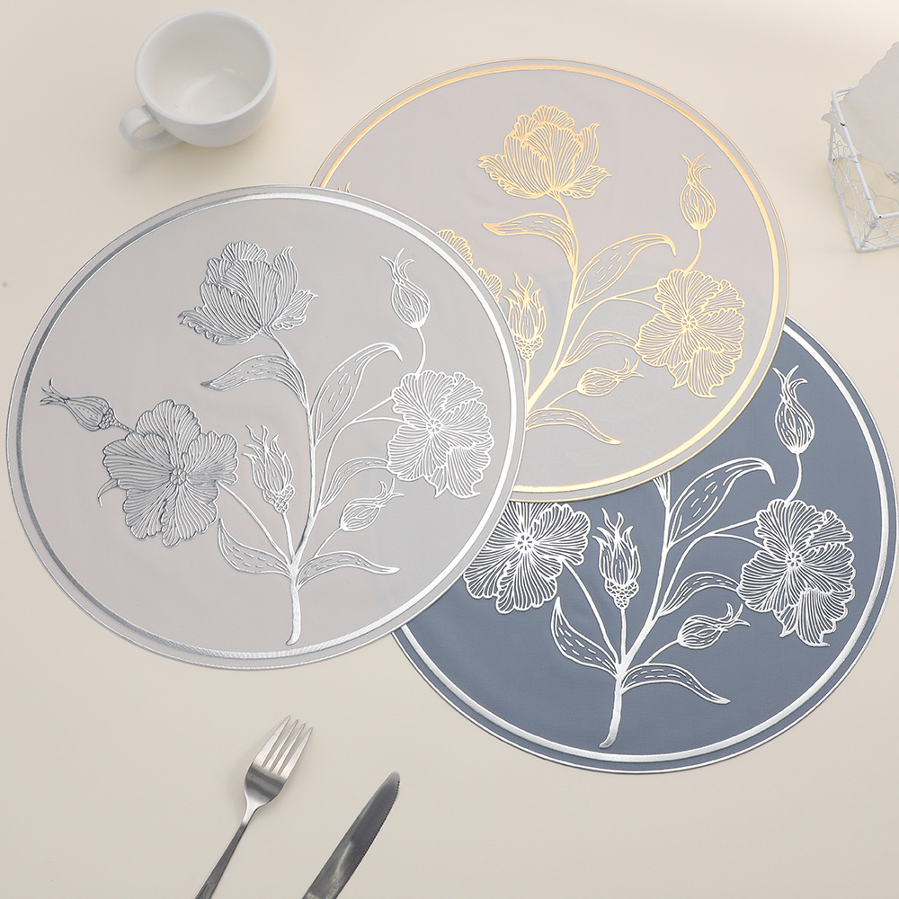 圆形防烫餐垫 新中式芙蓉花朵酒店防水杯垫高级感餐厅餐具隔热垫详情4