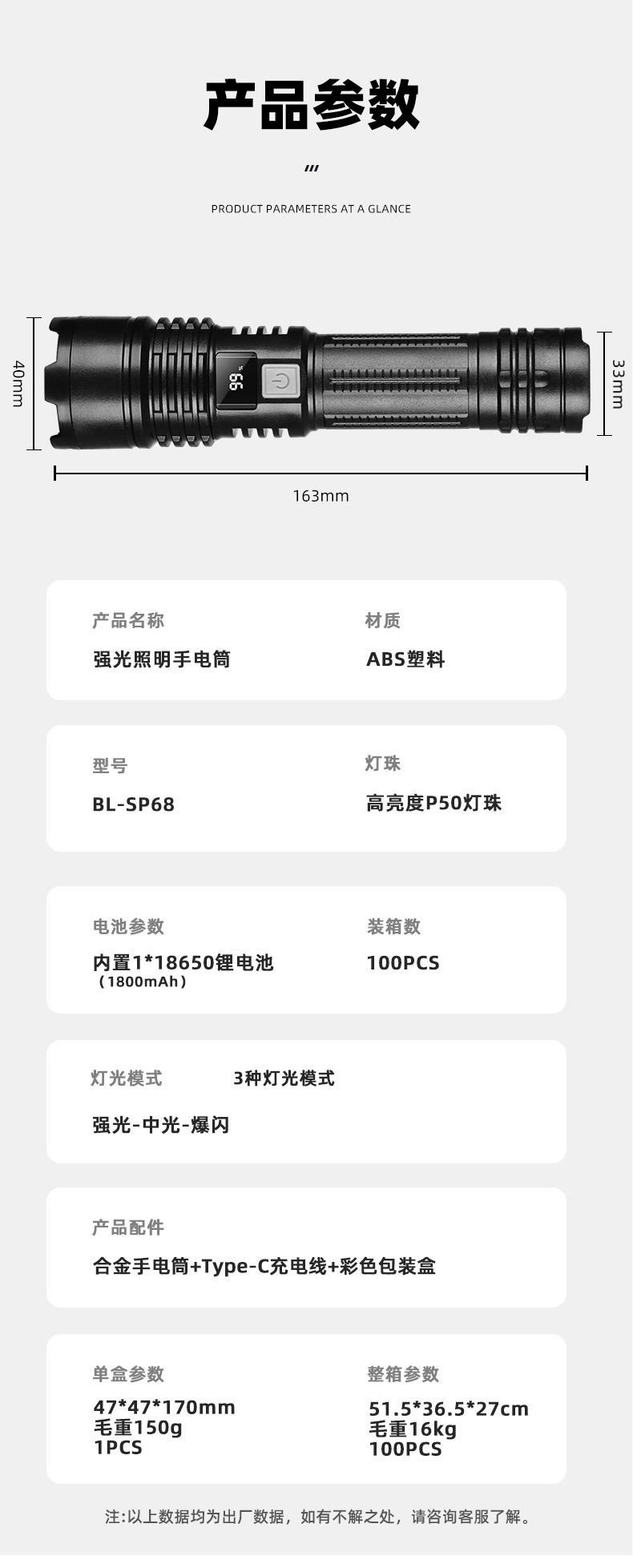 新款手电筒强光可充电式户外超亮远射小型迷你便携家用耐用灯详情3