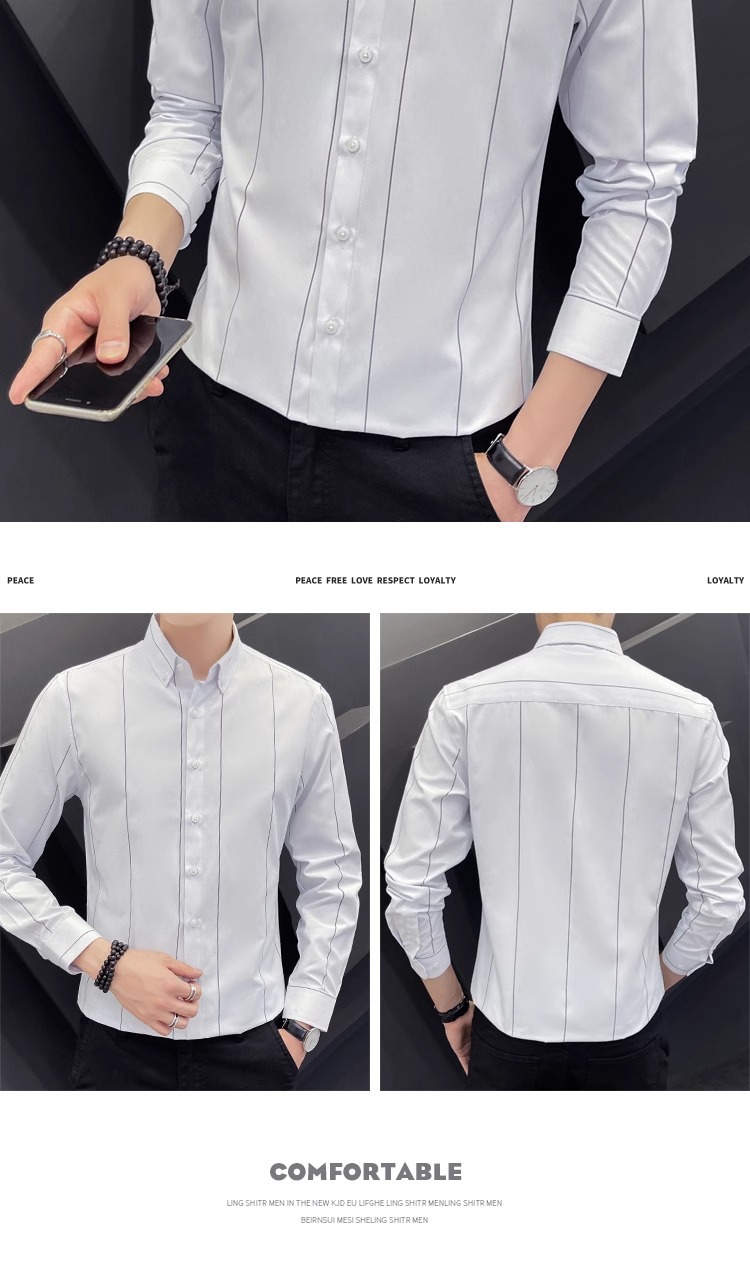 男士长袖衬衫春秋季新款商务休闲韩版修身衬衫男免烫抗皱衬衣男款详情8