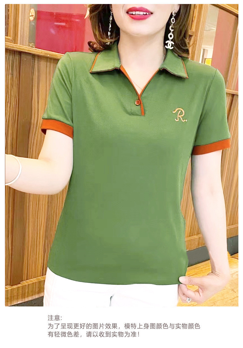Verano 2022 nueva mediana edad mamá holgada adelgazamiento adelgazamiento edad elástico algodón moda francesa cuello POLO manga corta mujer pic 6