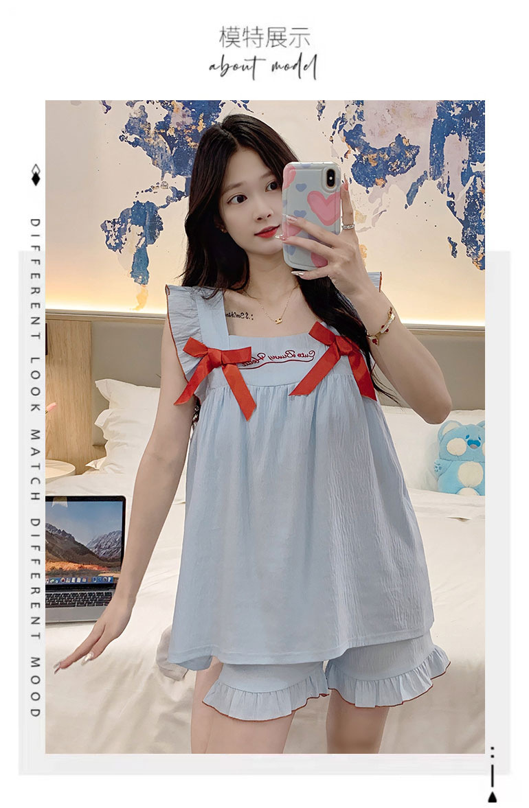 睡衣女夏季云朵棉甜美可爱风短裤吊带带胸垫两件套可外穿家居服女详情8