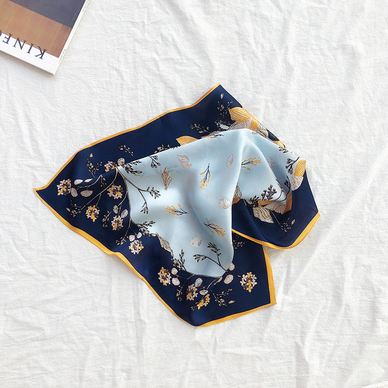 Wholesale silk scarves for overseas gifts and return gifts, cross-border silk autumn and winter decorative plain crepe satin 53cm floral neckerchiefs, small square scarves pic 59