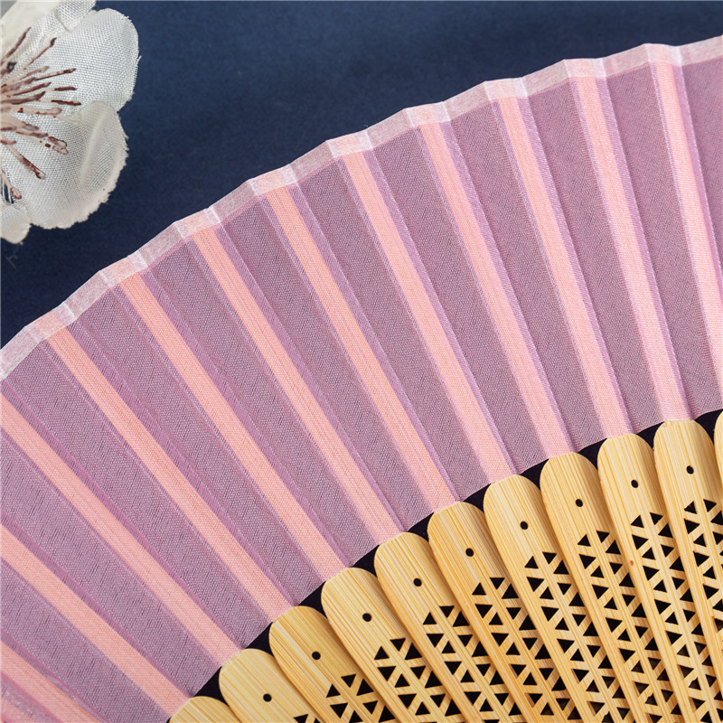 手绘牡丹雪纺扇子折扇中国风方块镂空边竹扇和风夏季日用折叠扇子详情15