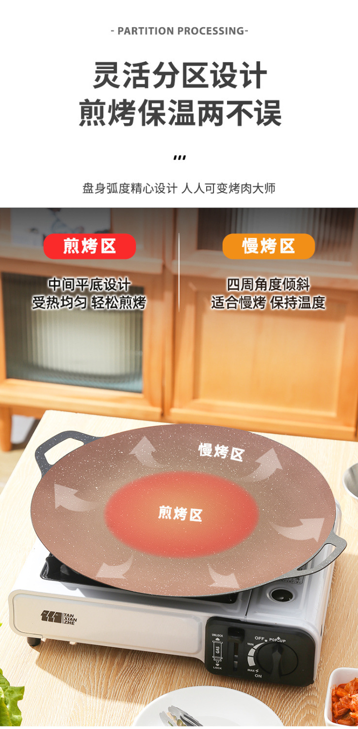 Japanese-style tourmaline barbecue plate, household non-stick smokeless barbecue pot, induction cooker barbecue plate, outdoor iron plate barbecue meat plate pic 8