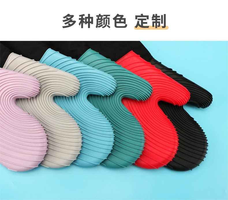 Silicone heat-insulating gloves, microwave oven high-temperature resistant, kitchen heat-resistant hand covers, thickened cotton anti-slip and waterproof oven gloves pic 23
