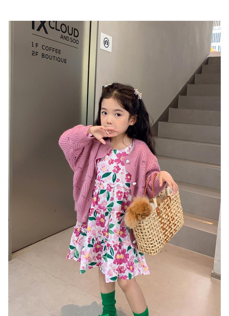 图图小象女童秋季童装儿童韩版碎花连衣裙洋气针织开衫宝宝套装详情19