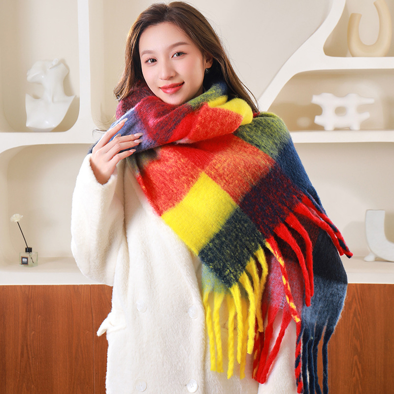 圈圈纱彩色AC格子围巾女冬季加厚保暖仿马海毛粗须仿羊绒披肩外贸详情29