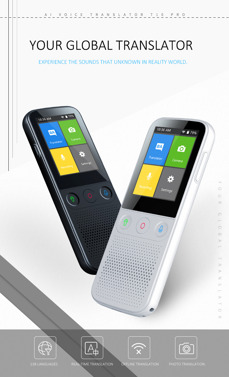 The T10PRO 137-language offline translation machine offers precise offline translation between English, German, French, Thai and Russian pic 1