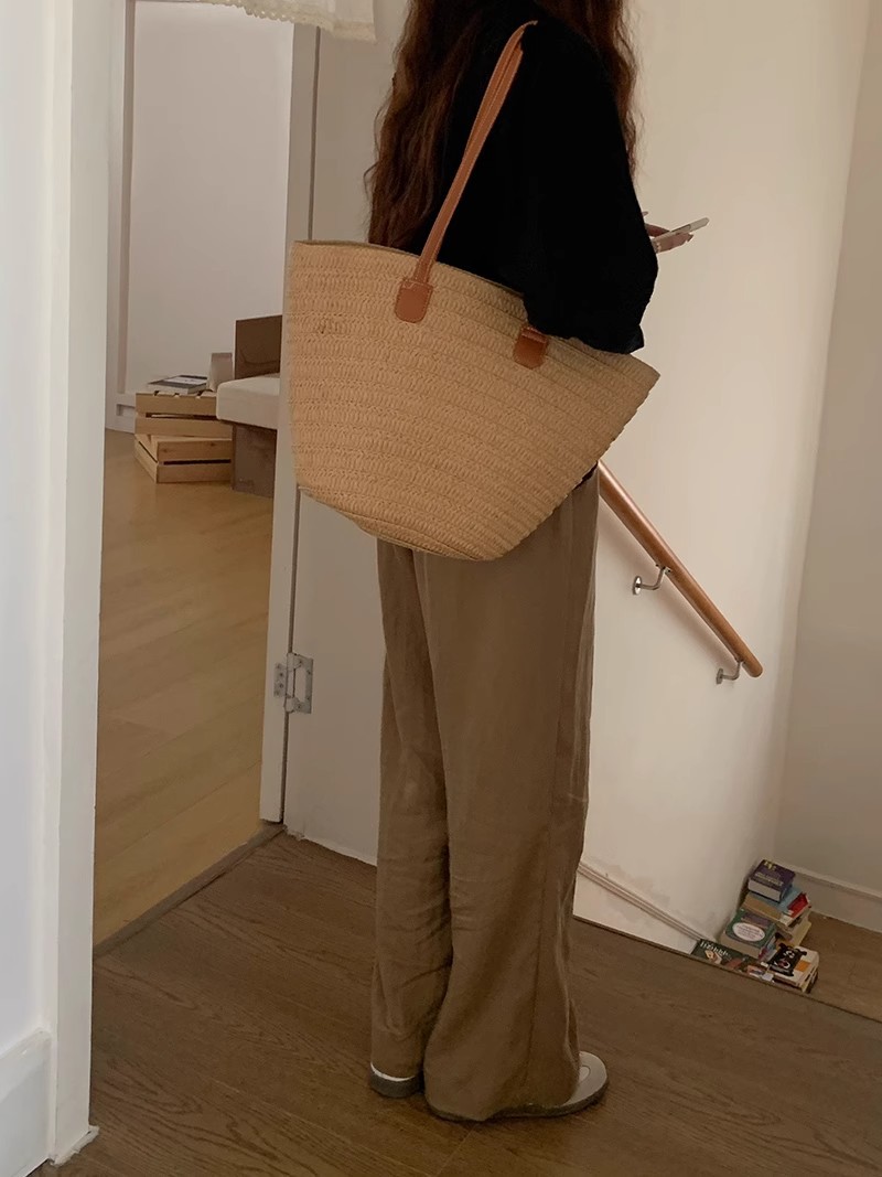 草编包包女大容量2023新款度假沙滩包编织水桶包菜篮通勤托特包潮详情12