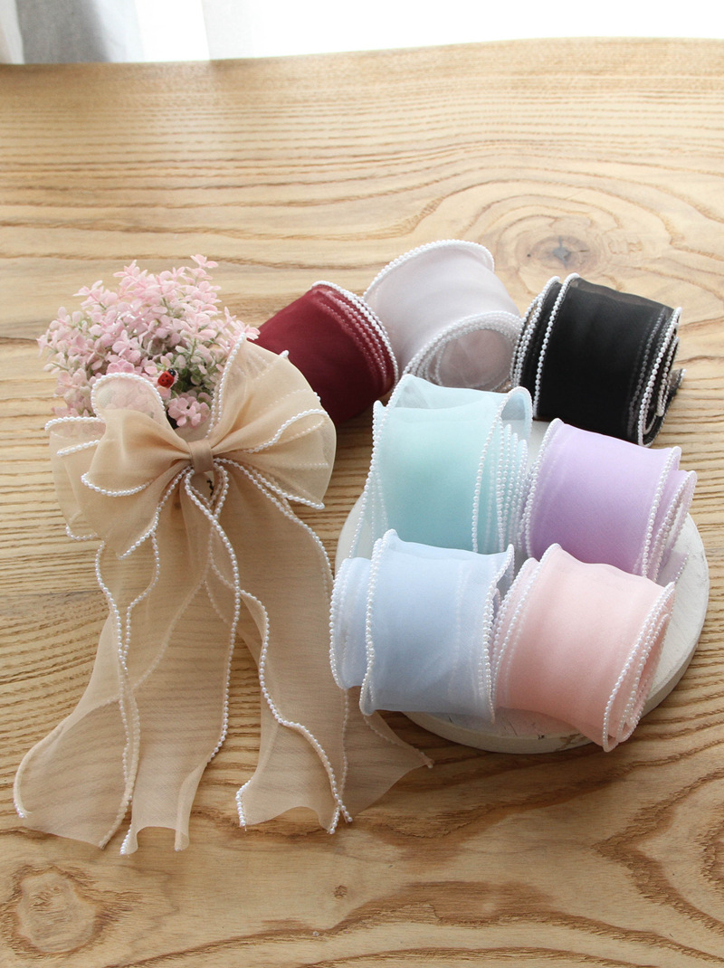 diy hairpin bow packaging material with pearl textured overlock yarn, 6cm wide meteor fish tail wave snow yarn ribbon pic 4