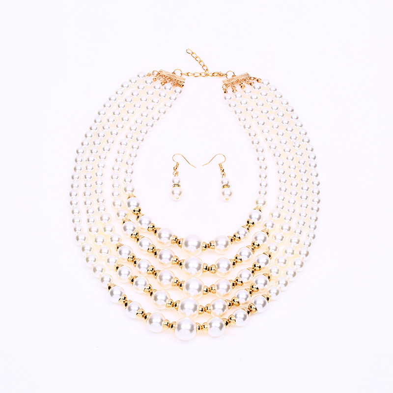 A set of fashionable bride imitation pearl necklaces and earrings with the same style as Douyin Internet celebrities, versatile for women, wholesale of headwear at street stalls and night markets pic 5