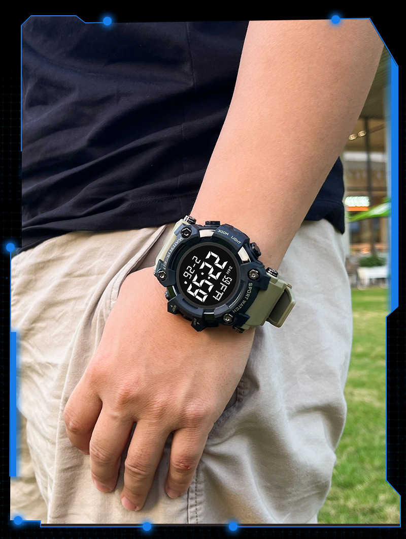 户外登山男士电子表防水LED军旅迷彩腕表初中学生闹钟运动手表详情15