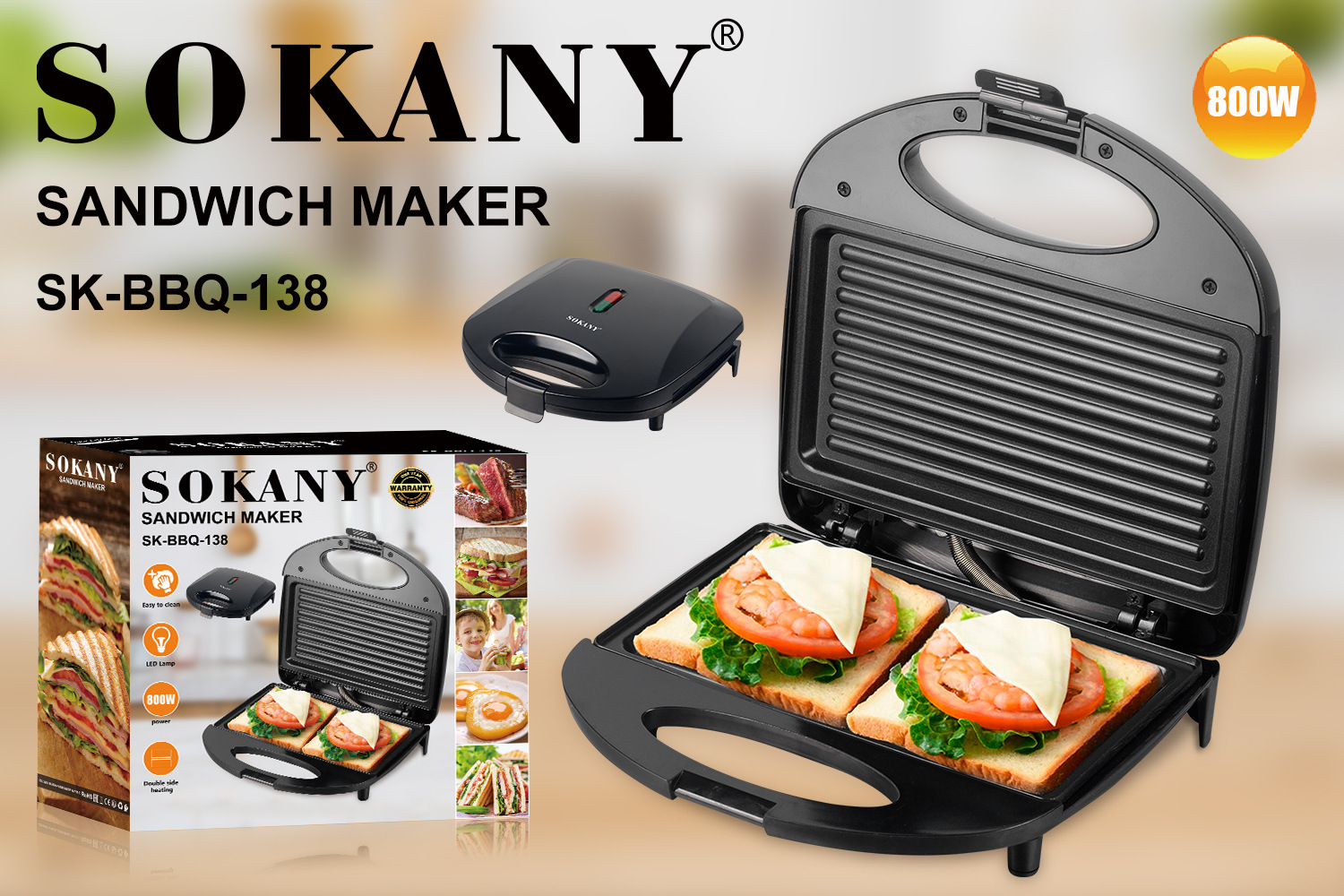 sokany138 multifuncional máquina de gofres de bolo campana sándwich pequeña máquina de gofres máquina de pasteles pic 2