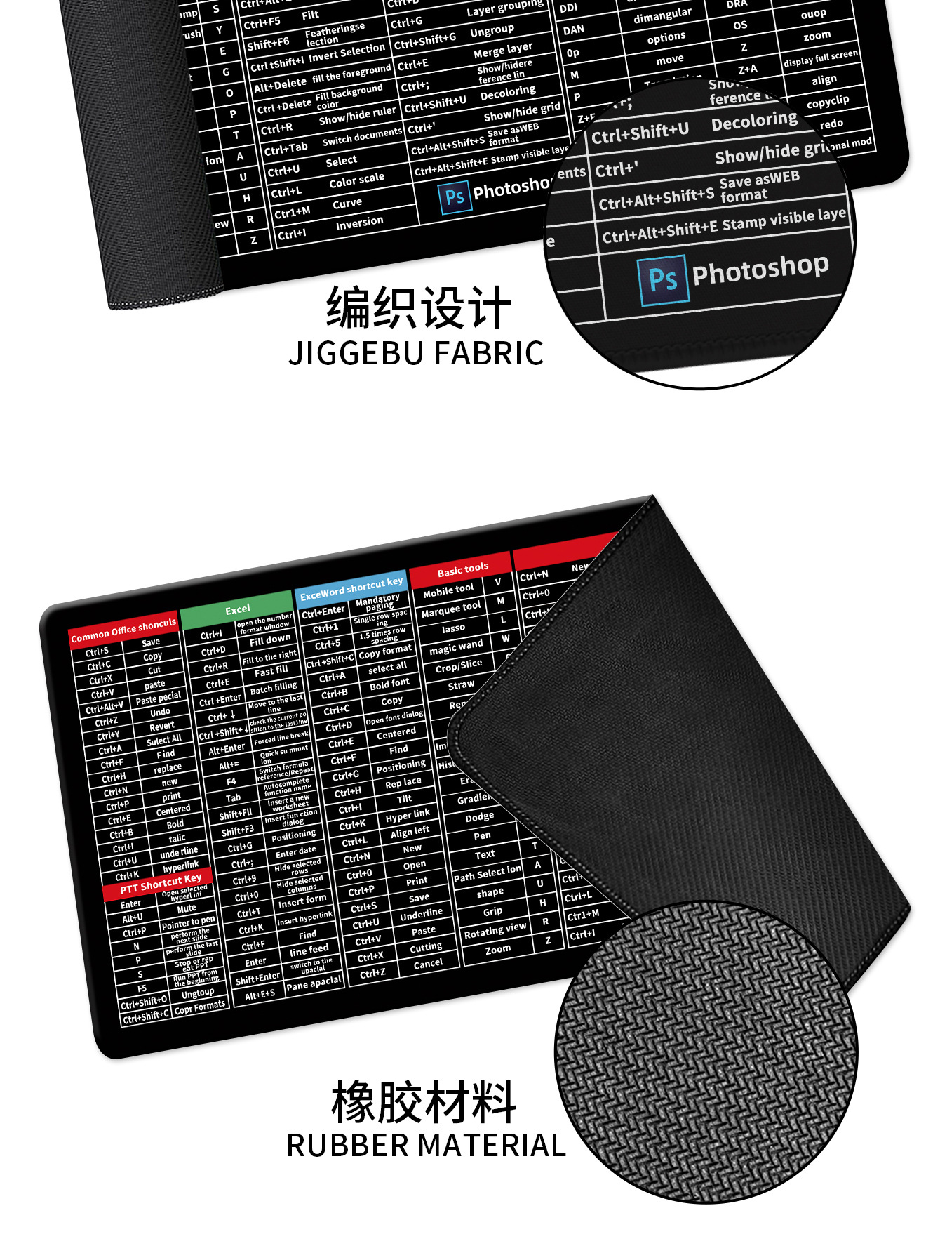 鼠标垫超大耐脏办公英文快捷键电脑键盘游戏书桌垫防滑加厚垫子详情8