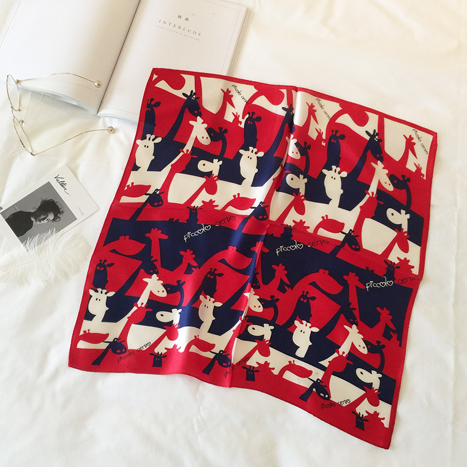 Wholesale silk scarves for overseas gifts and return gifts, cross-border silk autumn and winter decorative plain crepe satin 53cm floral neckerchiefs, small square scarves pic 123