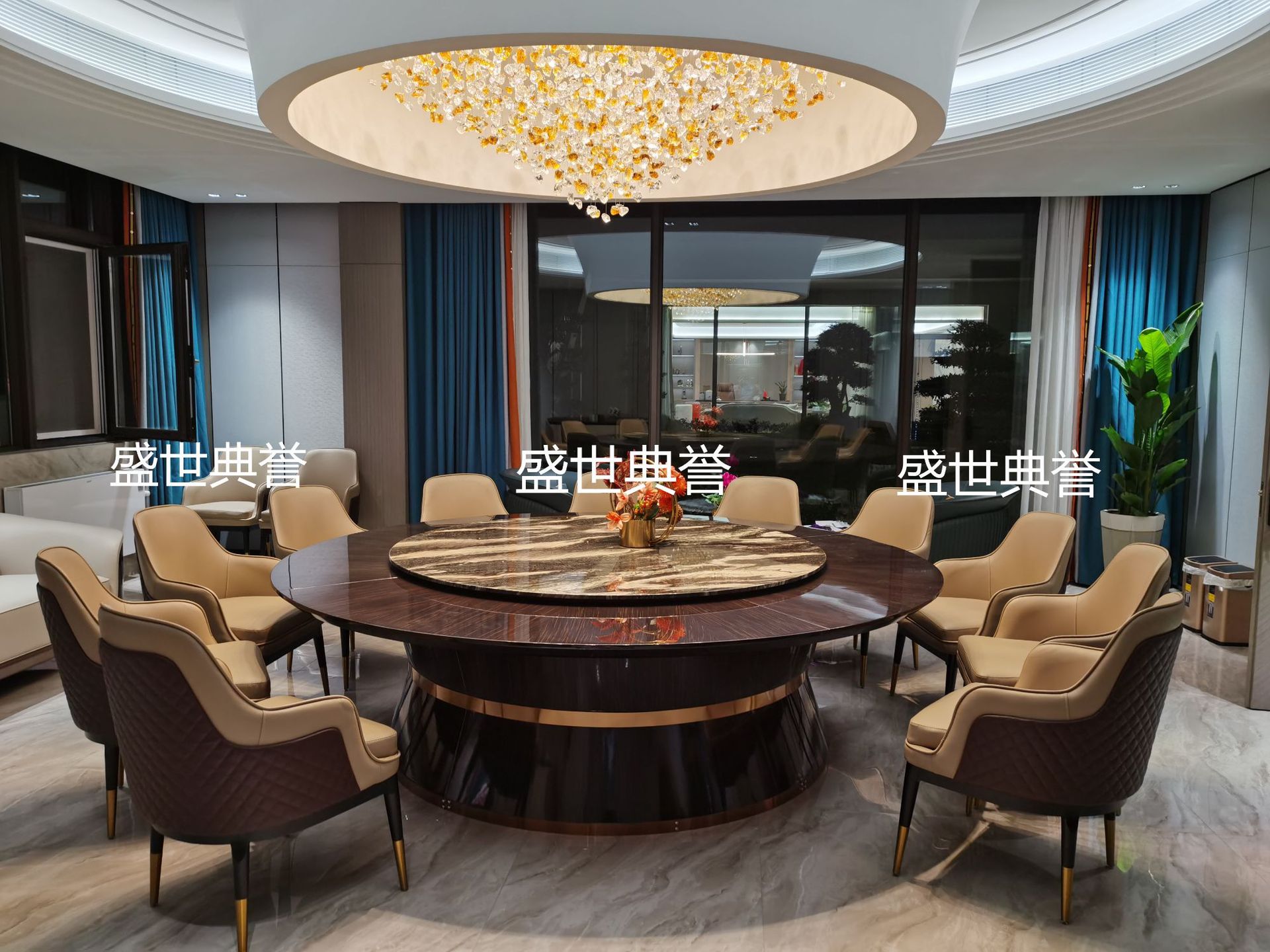 Beijing star hotel solid wood electric dining tables and chairs, high-end club electric turntable dining tables, modern light luxury large round tables pic 6