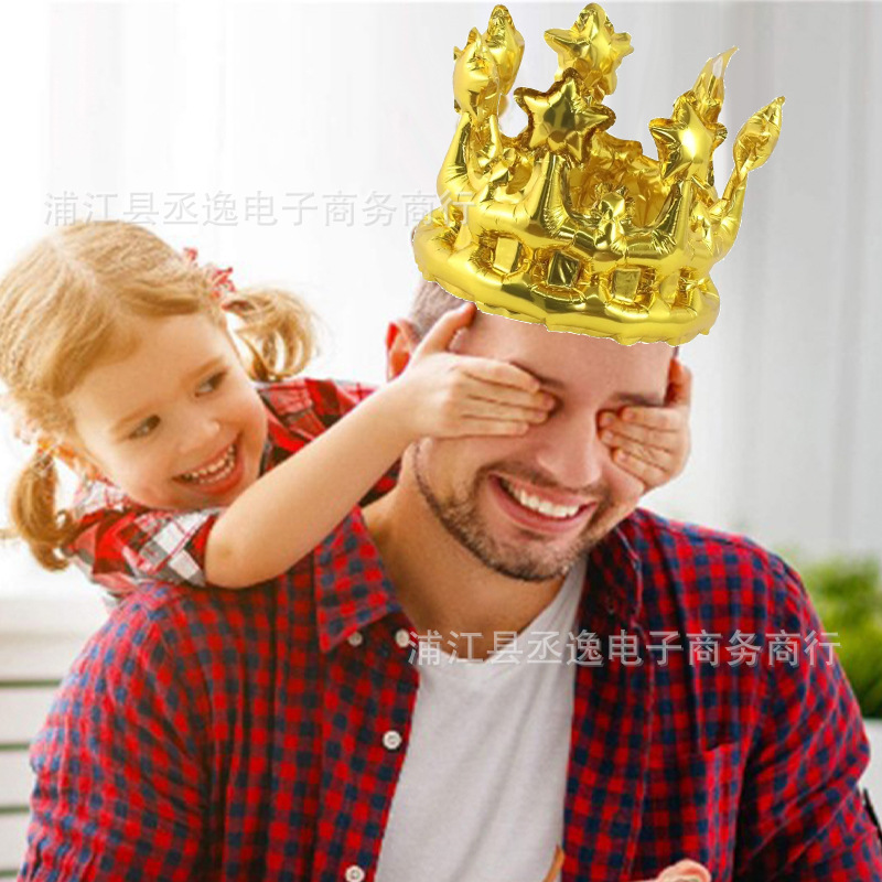 跨境新款热销皇冠头箍金色银色玫瑰金铝膜气球日派对装饰布置详情3