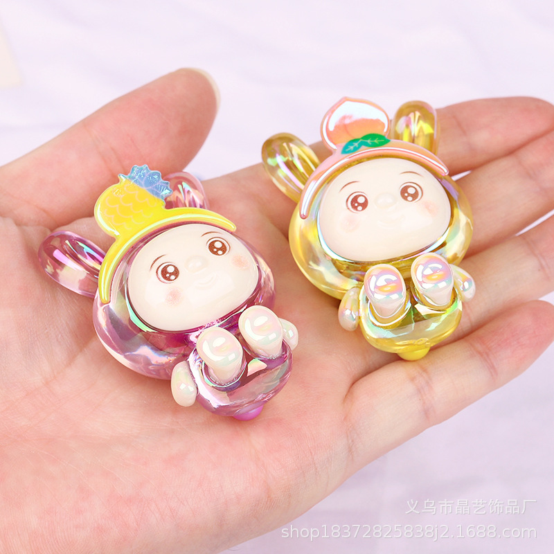 Cartoon glitter and colorful rabbit doll pendant with holes, acrylic necklace, keychain, bag, mobile phone pendant accessory pic 4