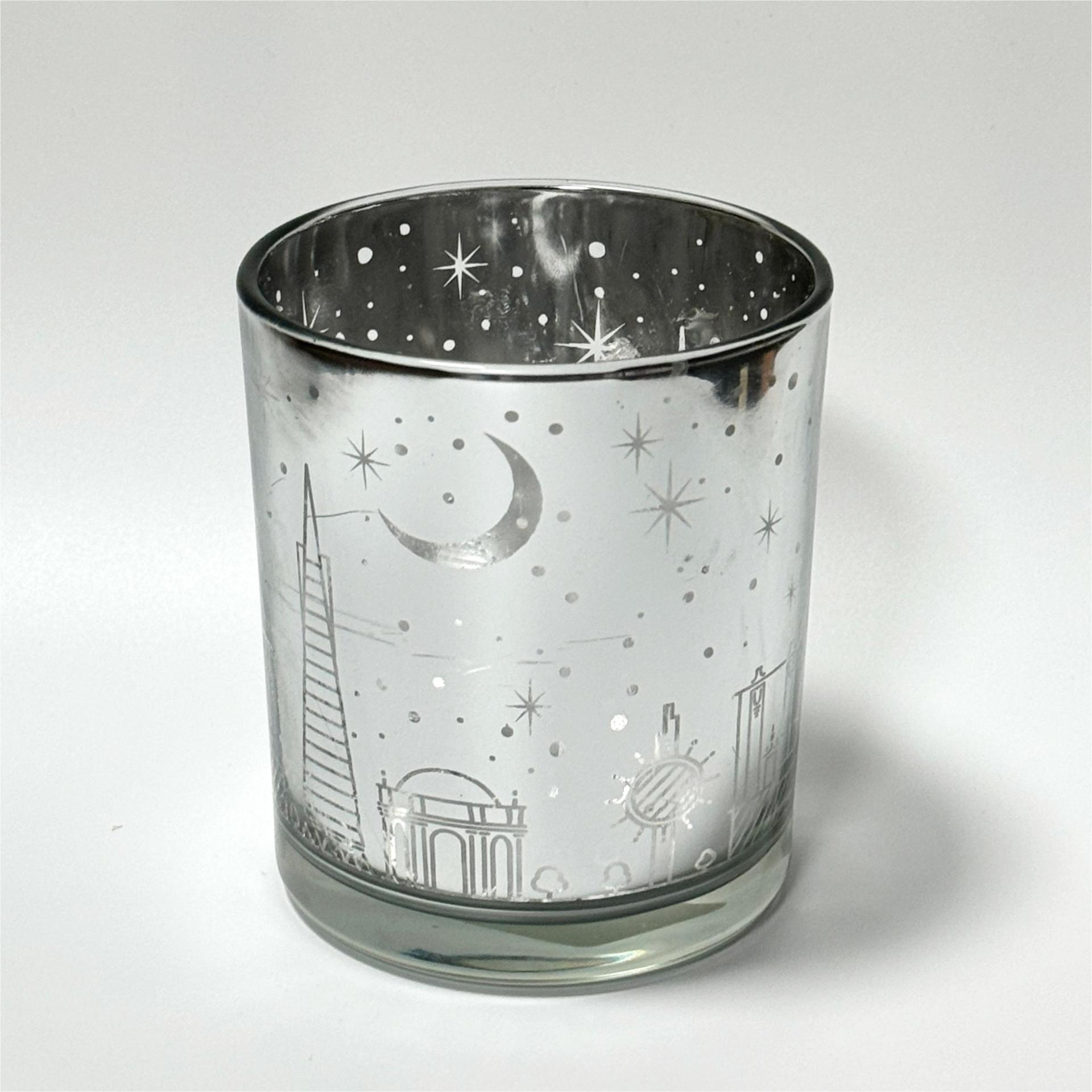 城市星空街景蜡烛玻璃杯烛台空杯电镀激光镂空LED光感香薰蜡烛杯详情15