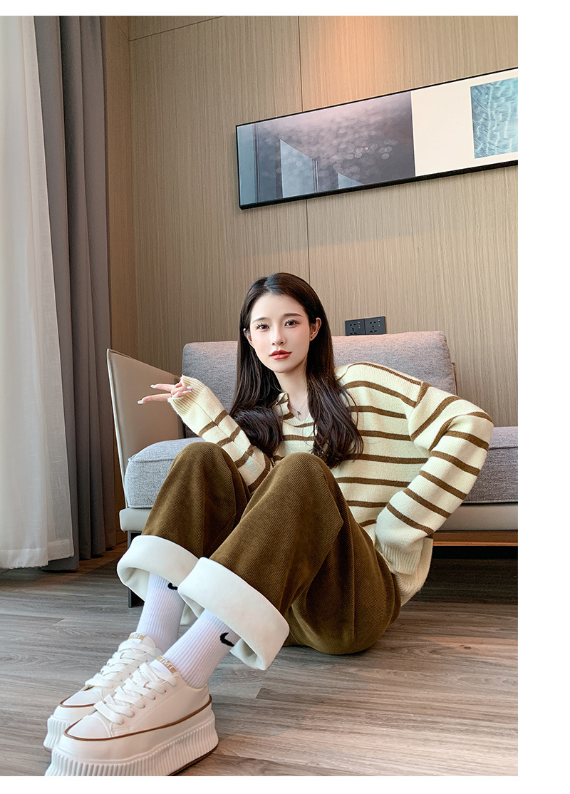 秋冬新款欧棉绒阔腿裤女高腰显瘦宽松抽绳百搭直筒垂感口袋休闲裤详情32