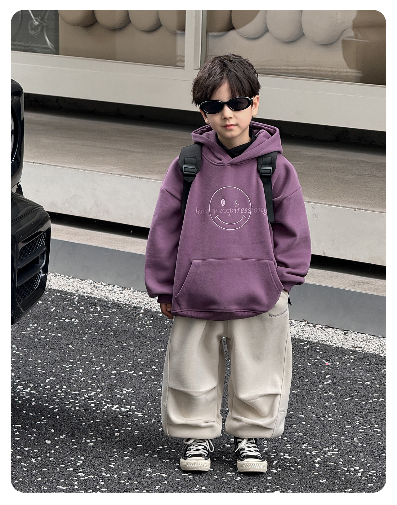 童酷2024儿童冬款湖州织里童装韩版宝宝上衣笑脸刺绣连帽男童卫衣详情2