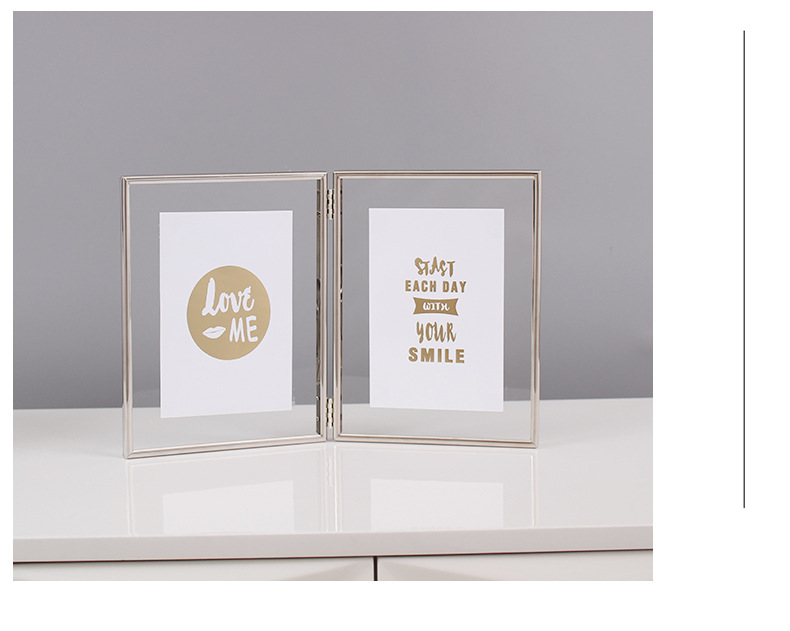 跨境货源 北欧ins折叠双联金属玻璃相框8寸植物标本摆台6寸7寸A4详情11