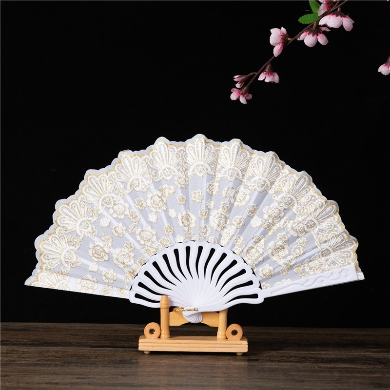 塑料PS旅游纪念品折扇舞蹈扇塑料扇子烫金丹顶鹤扇定制广告扇详情9