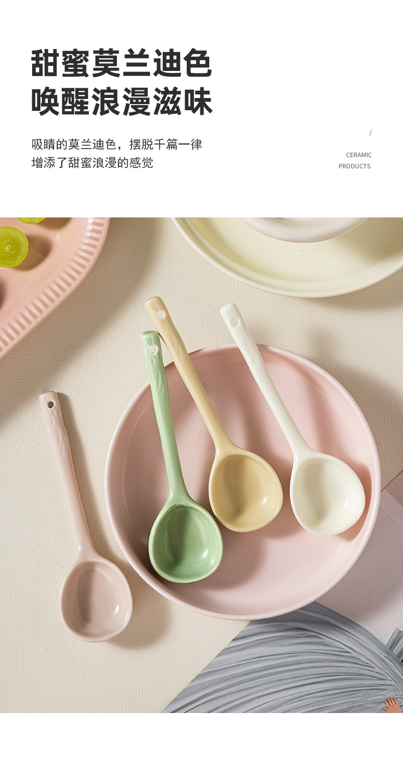 Ceramic spoon, Japanese-style cute little soup spoon, home Internet celebrity Ins-style eating spoon, high appearance level rice spoon, long-handled spoon pic 3