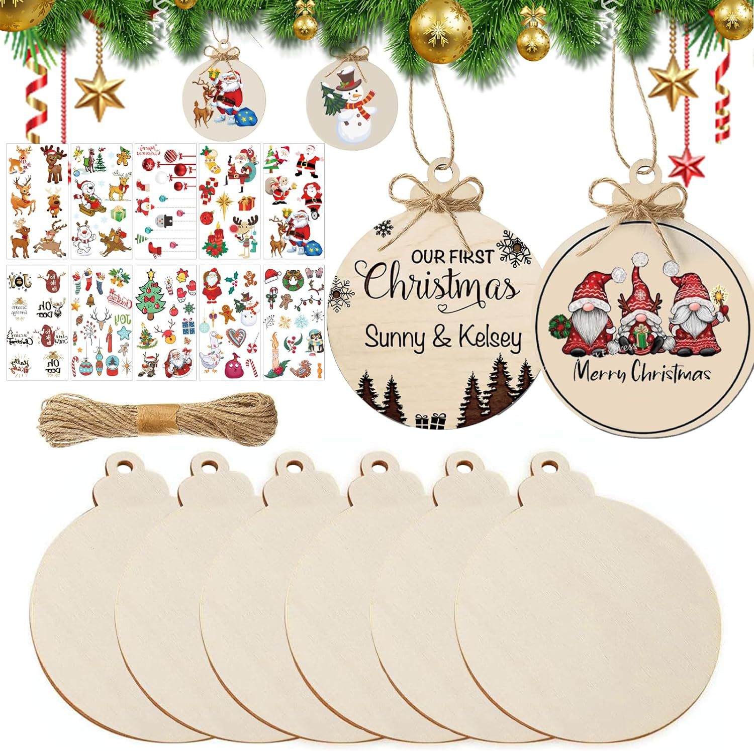 30cm打孔圆形门牌挂牌木制空白圆木片工艺品DIY木质圣诞节日装饰详情1