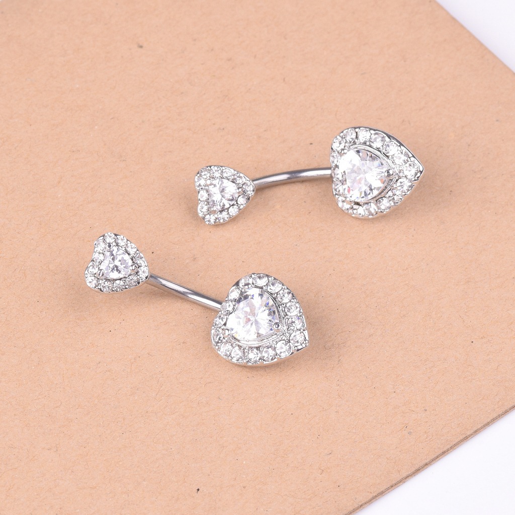 专供新品欧美新款性感双爱心肚脐环镶钻镶锆石桃心肚脐钉跨境详情6