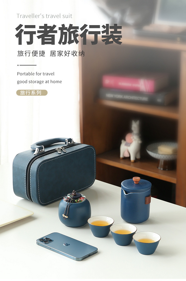 Travel tea set, ceramic quick customer cup, portable one pot, three cups, company business gift, festival souvenir, logo pic 24