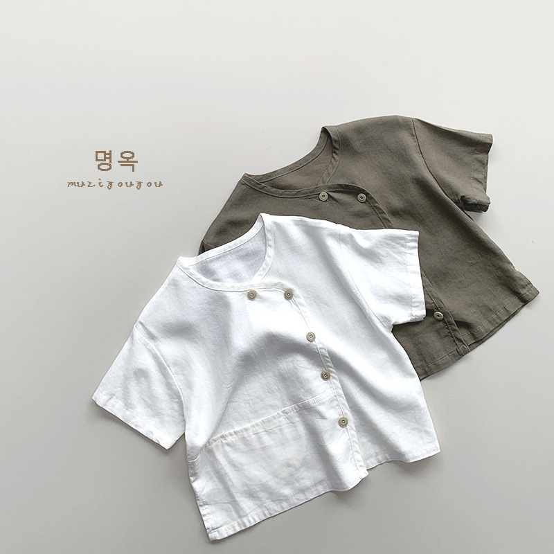 日系棉麻风~男女童上衣儿童个性韩版短袖T恤小衫森系复古风潮童装详情8