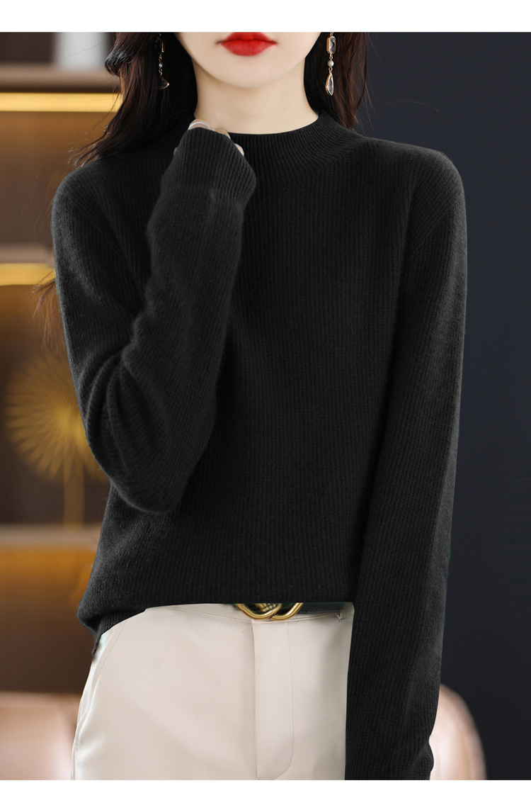 一线成衣女士修身半高领羊毛衫100%短款长袖打底衫纯色秋冬新款保详情30
