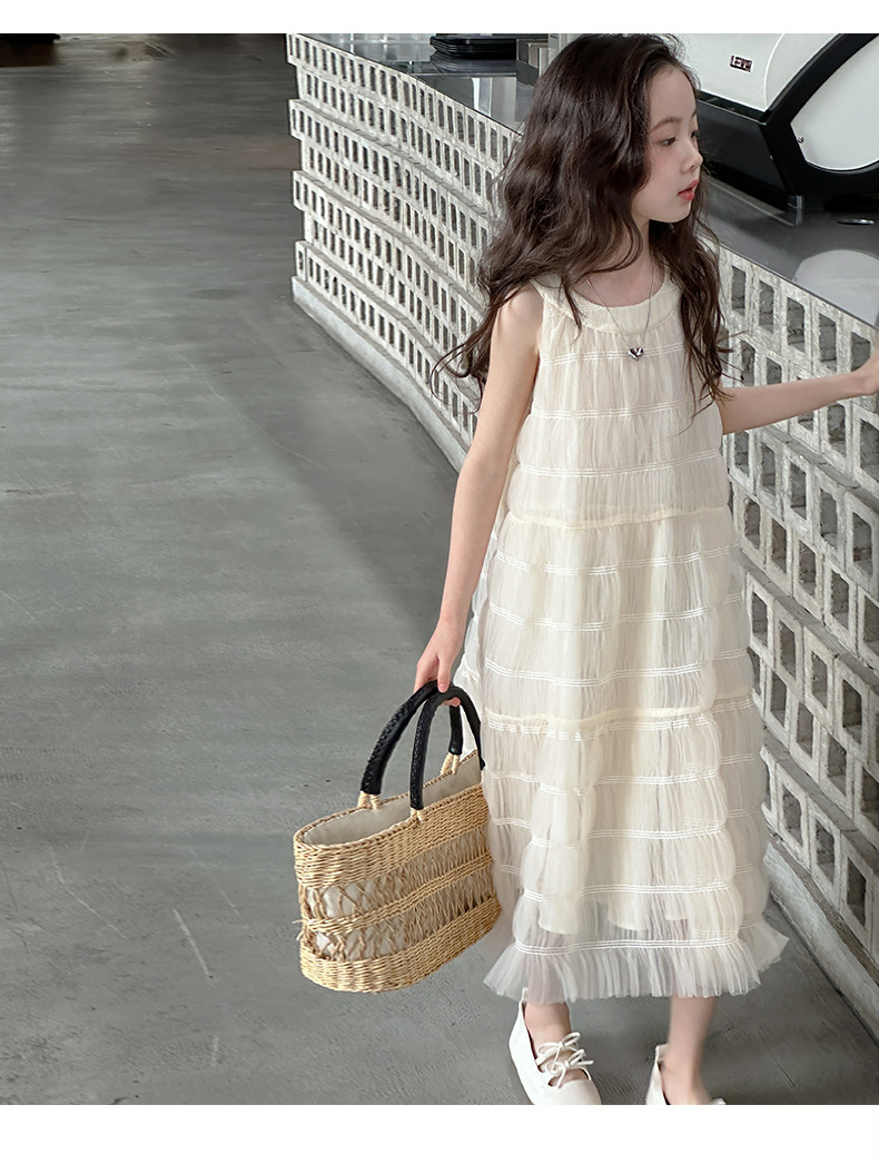 桔子虎女童法式网纱连衣裙儿童夏款无袖简约洋气小女孩公主裙百搭详情9