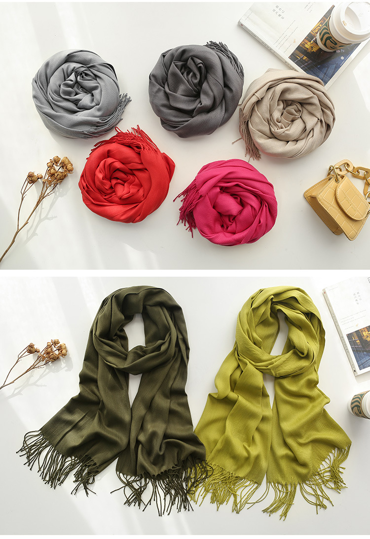 Solid-color faux cashmere scarf, a bestseller for women in autumn and winter. 220g classic glossy single-color tassel, versatile and warm shawl gift pic 8
