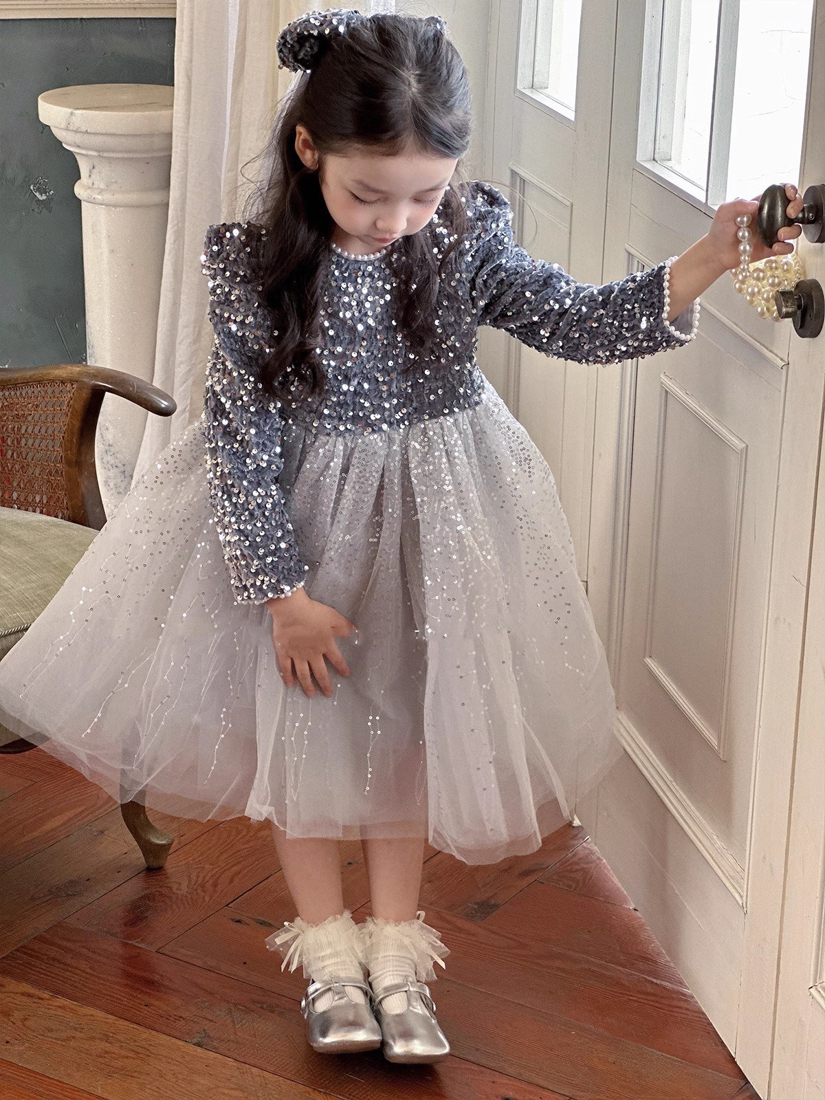 女童裙子亮片头纱加绒加厚超仙公主裙连衣裙2025冬装新款外贸童装详情4