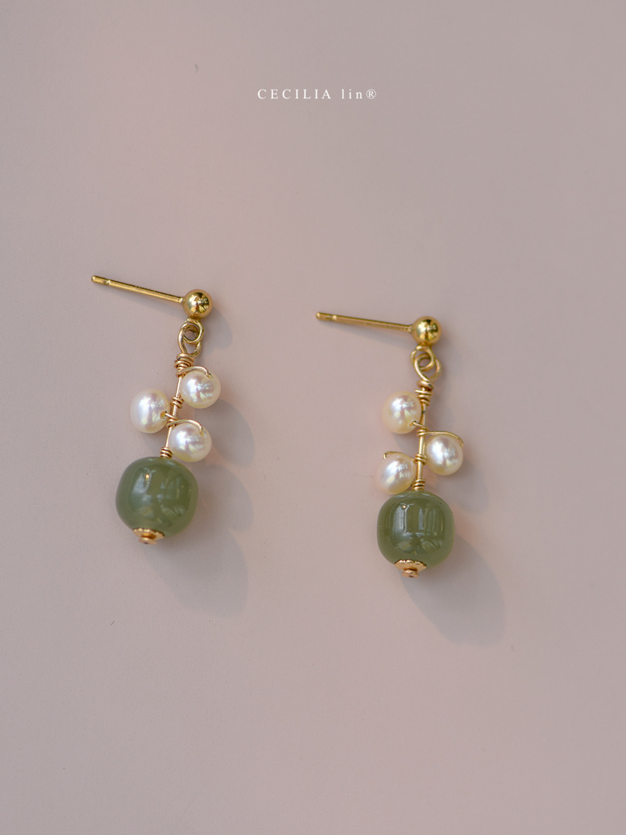 天然和田玉珍珠14K金耳环耳夹小众设计感ins网红秋冬耳饰女详情11