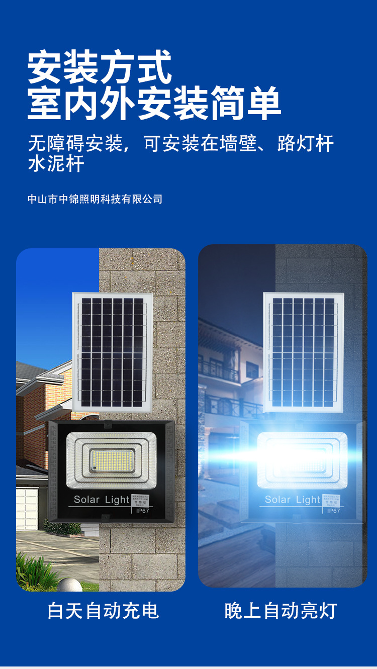 惠民新款太阳能灯户外照明庭院灯太阳能投光灯新农村路灯厂家直销详情9