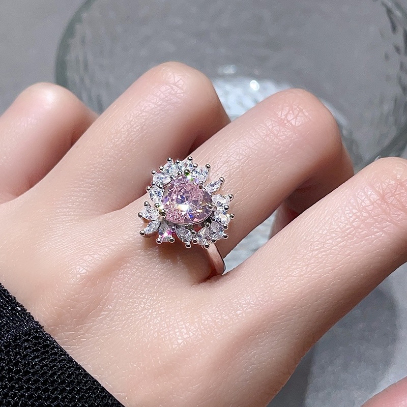 Sweet and Cool Style series pink zircon colored gemstone open ring, light luxury and high-end feel, unique flower Little Red Book Ring girl pic 23