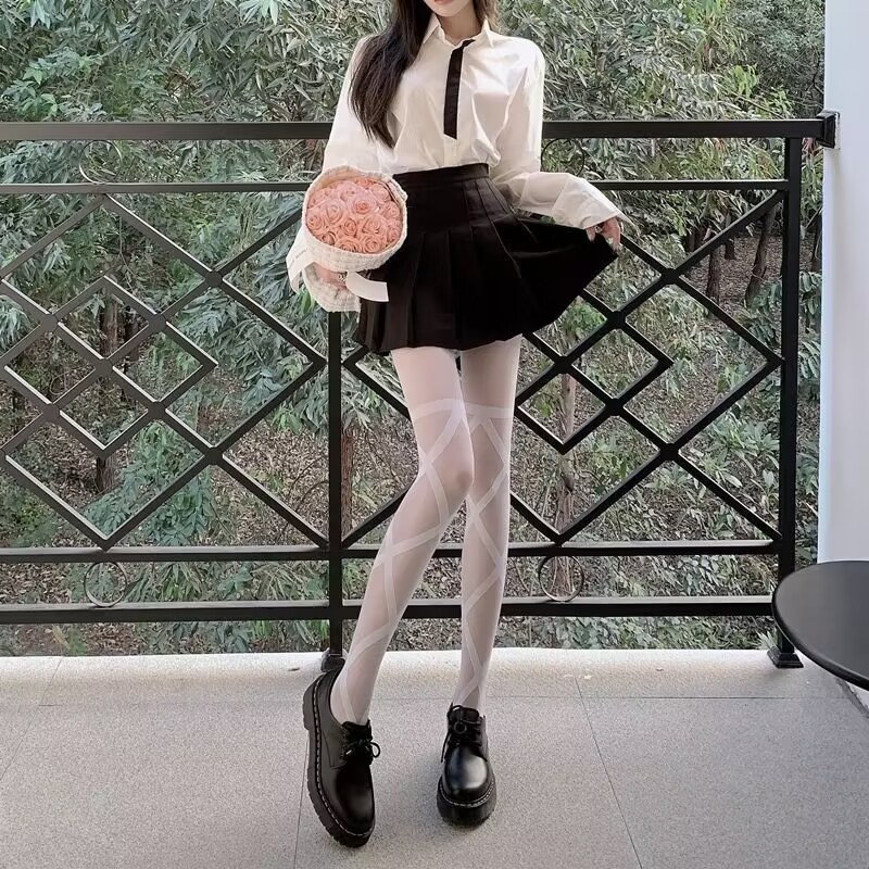 交叉绑带性感黑丝袜女防勾丝耐穿薄款辣妹纯欲风jk黑丝瘦腿连裤袜详情7