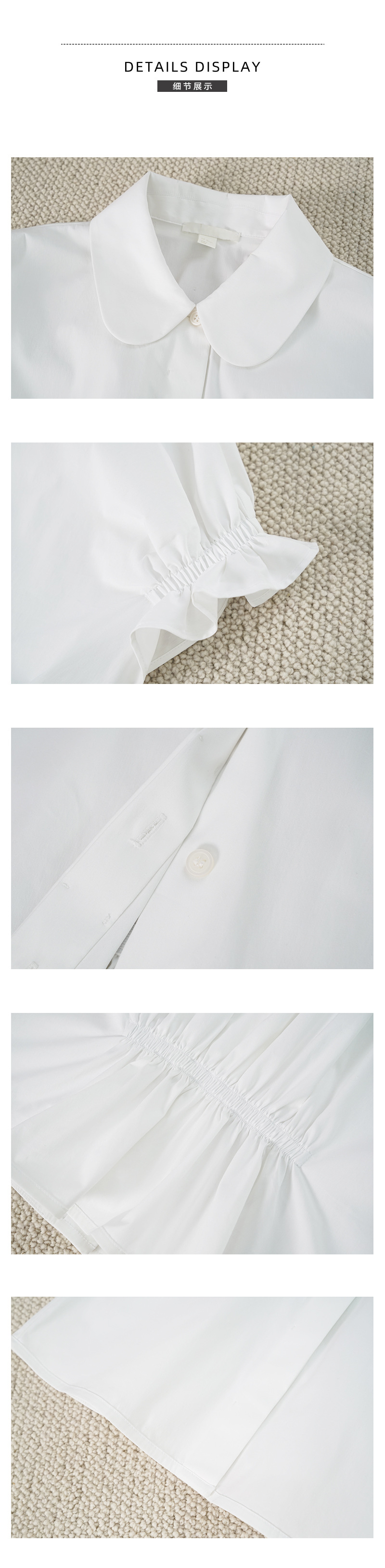 co*s2022 Summer New Collection: Two-color doll collar, pleated, casual short-sleeved shirt for women in solid color pic 9