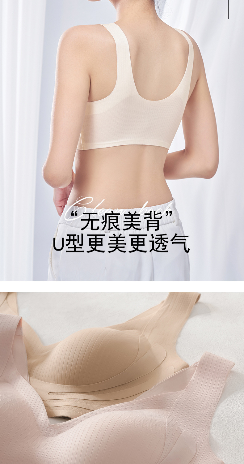 无痕内衣女小胸聚拢夏季薄款运动一体美背心式固定杯无钢圈文胸罩详情9