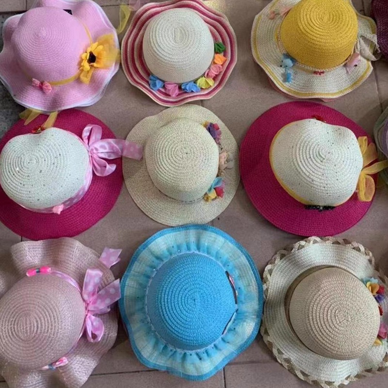 夏凉帽地摊景点热卖遮阳防晒大帽檐波浪草帽男女沙滩太阳帽10元详情41