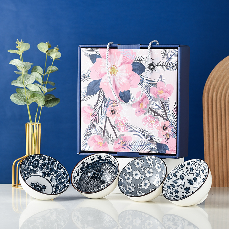 Ins-style Flower Gift Series Ceramic bowl, Plate and plate set, Creative ceramic tableware set, opening event gift bowl set pic 2