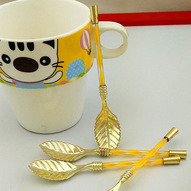 Creative tableware, retro crystal handle, leaf-shaped coffee spoon, premium spoon, small blender, bronze spoon JY46 pic 42