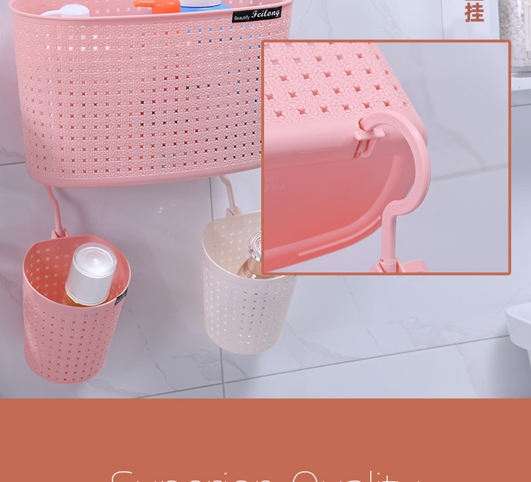 Imitación ratán trenzado multifuncional asphalt storage basket tufos suspendidos baño vacío cesta de almacenamiento de baño hogar doble gancho cesta colgante pic 8