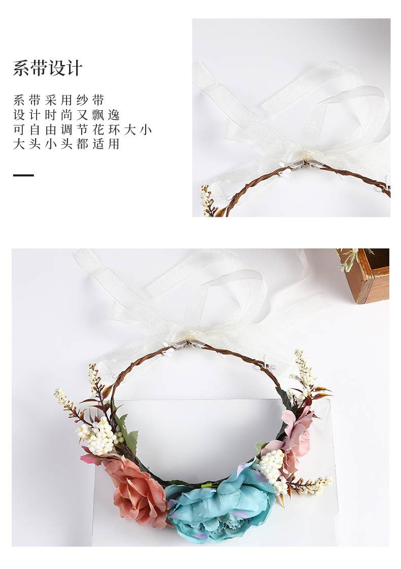 Realistic garlands, European and American exaggerated bride headwear and hair accessories, retro photo accessories, handcrafted silk garlands and headwear wholesale pic 8