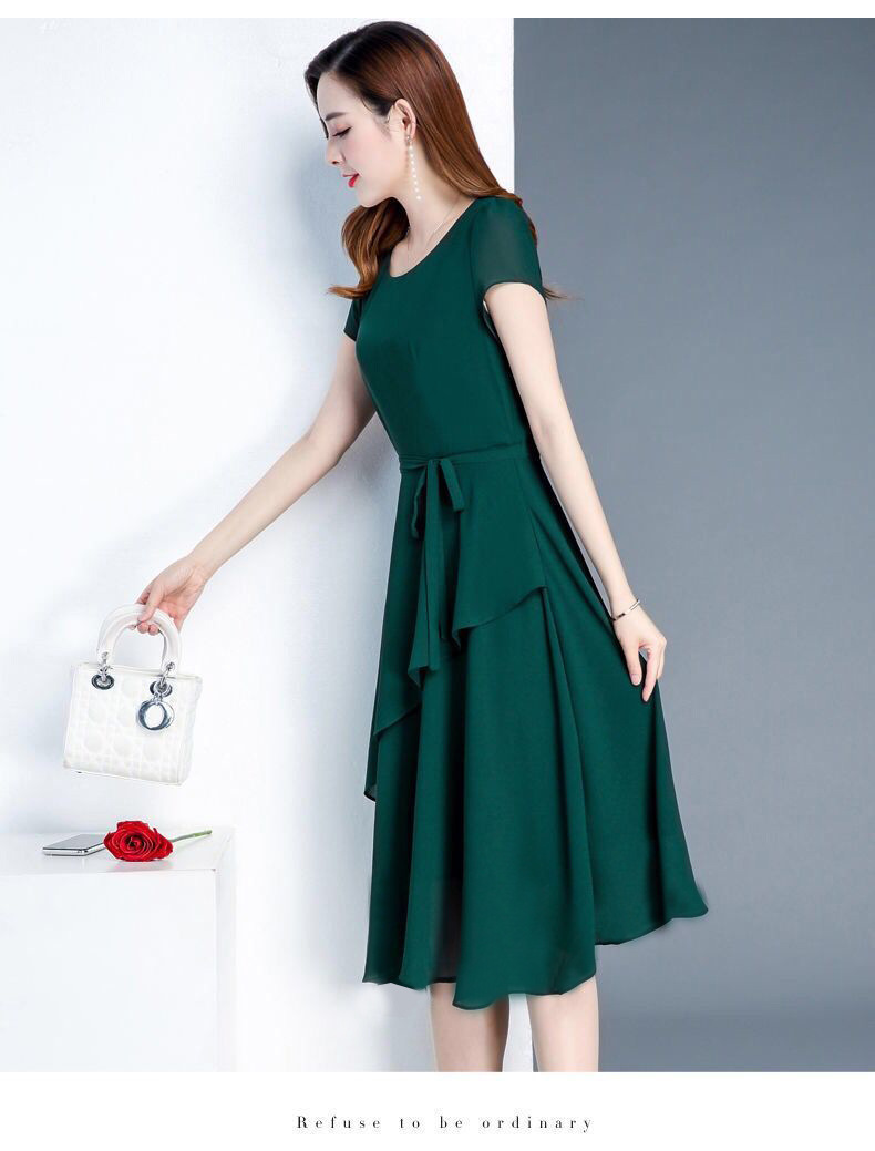 2020新款夏季高端收腰显瘦减龄气质中长款圆领大码女装连衣裙外贸详情10