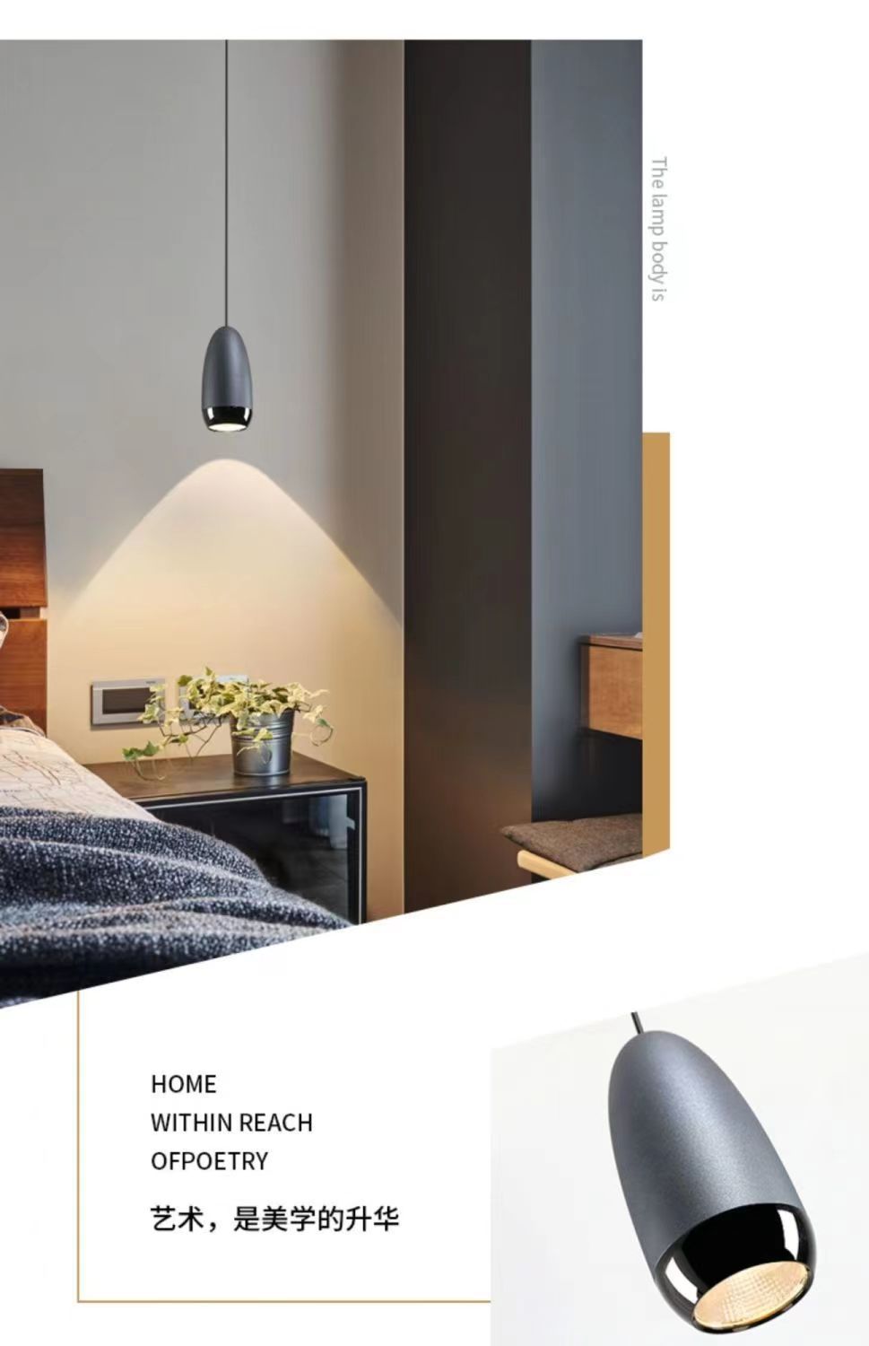 Colgante postmoderno ajuste de cabeza única luz y sombra pequeña lámpara colgante dormitorio nórdico estudio elevación de cabeza de cama comedor bar pic 3